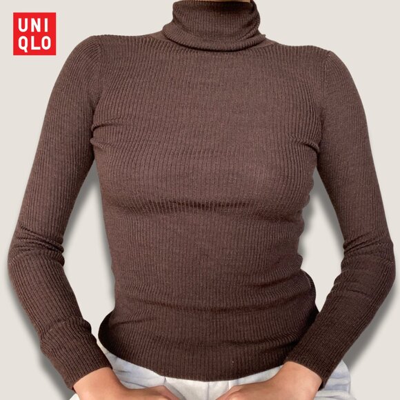 Chocolate Brown Ribbed Turtleneck - Picture 1 of 4